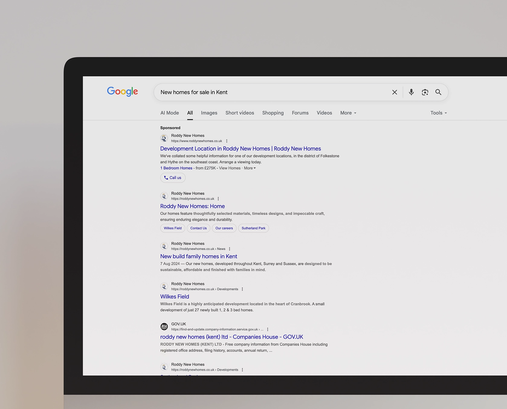 google search mockup