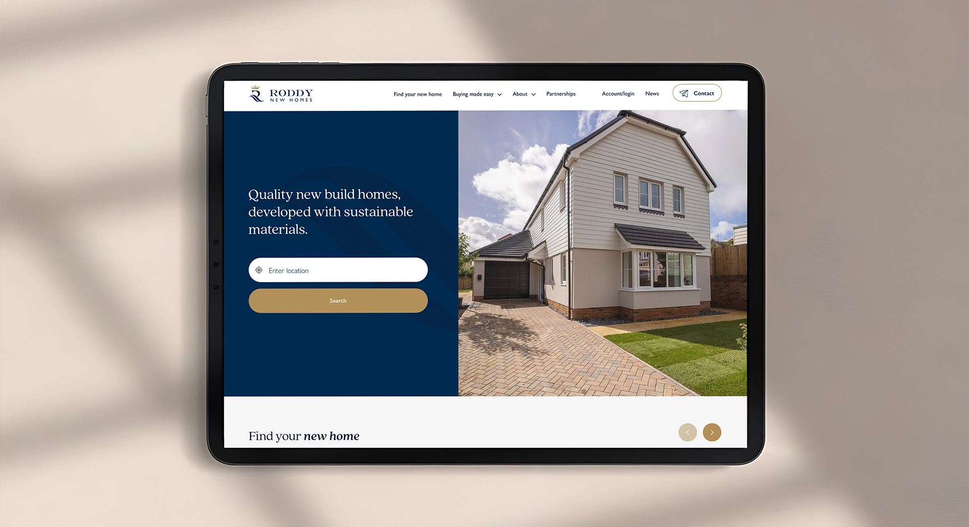 roddy new homes website on ipad