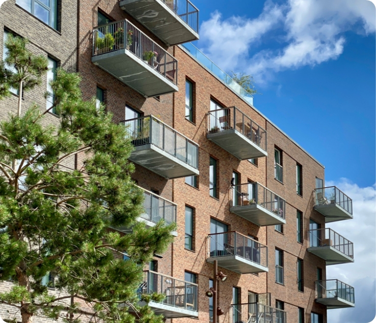 Apartment building exterior with balconies