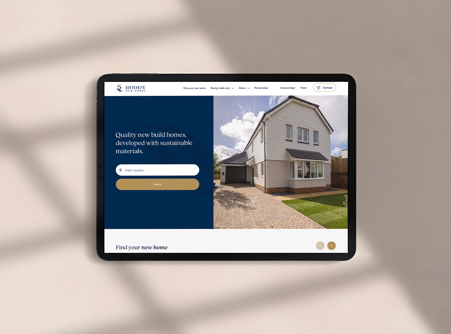 ipad mockup for roddy new homes