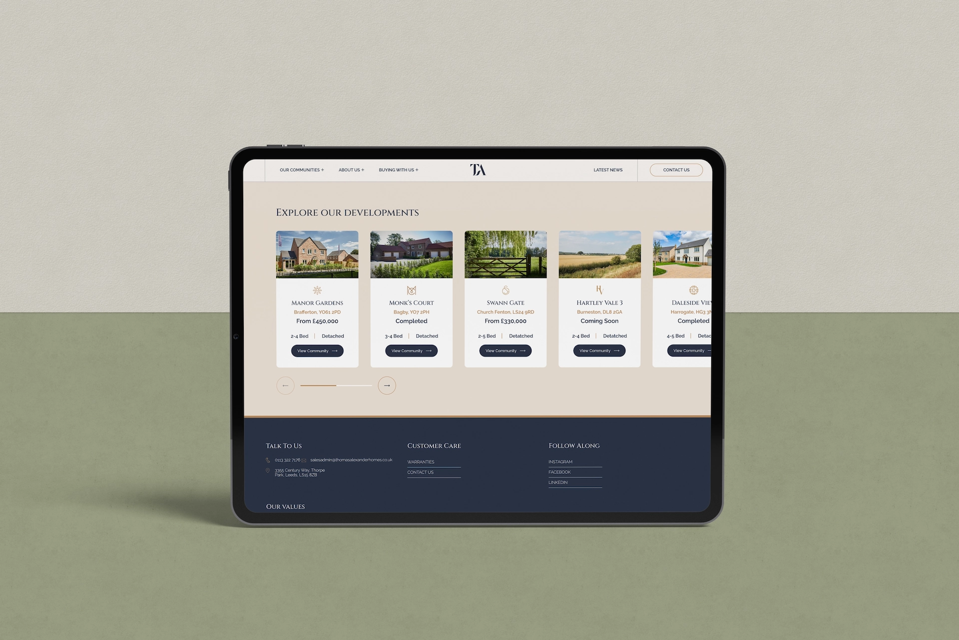 ipad mockup of development listings
