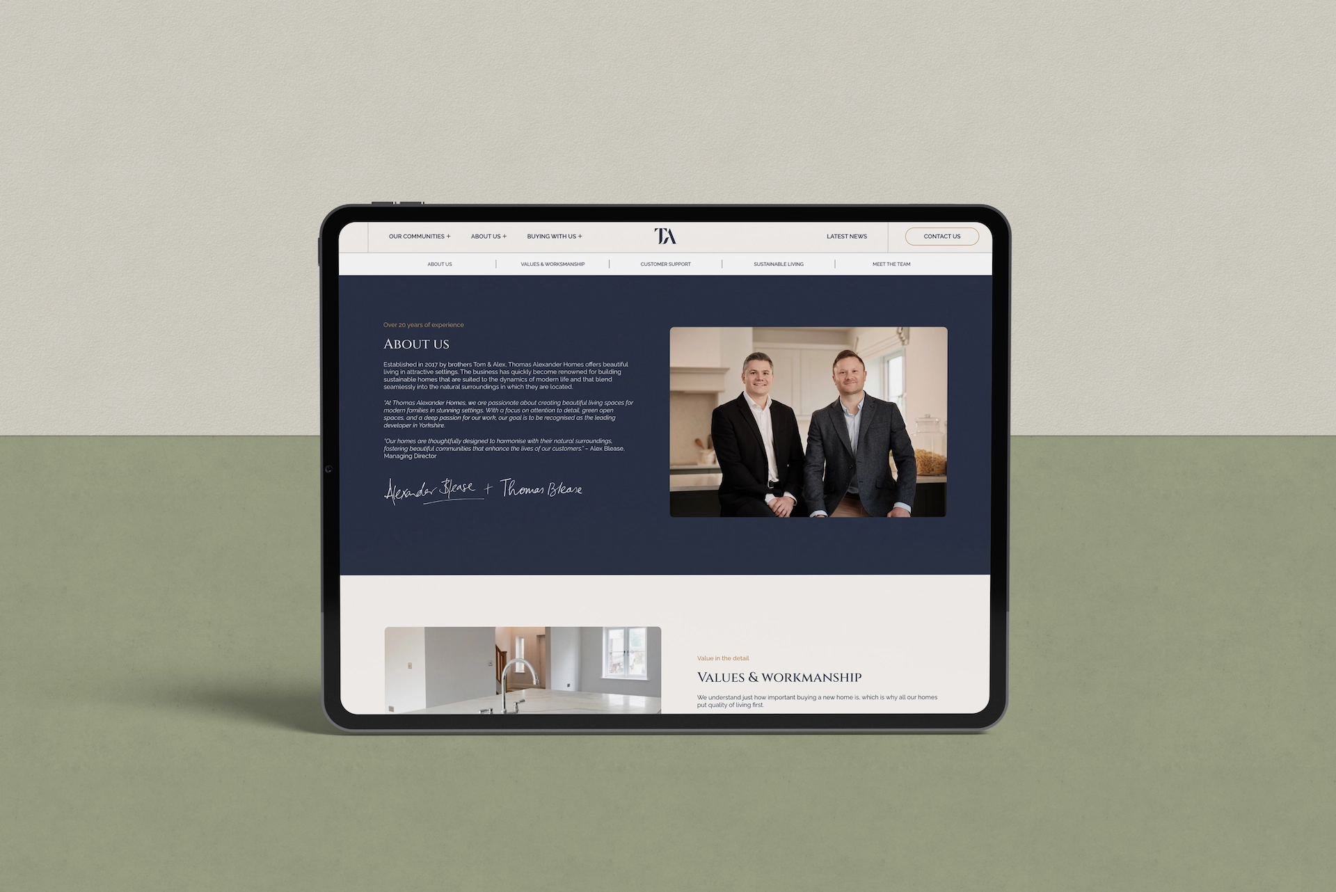 ipad mockup of TAH about page